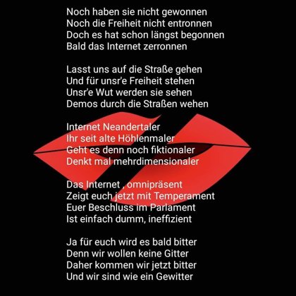 Gedicht als Protest gegen die geplante Uhrheberrechtsreform in Europa, "Artikel 13"