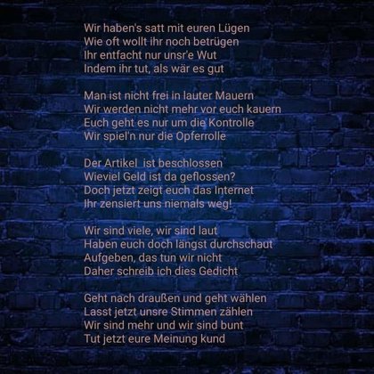 Gedicht als Protest gegen die geplante Uhrheberrechtsreform in Europa, "Artikel 13"