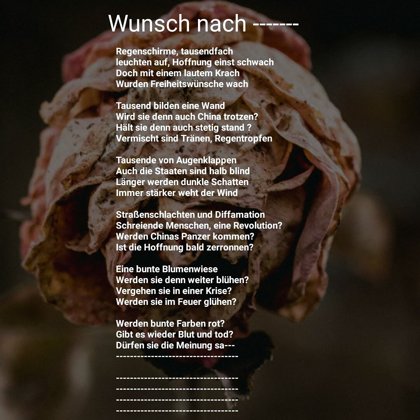 Gedicht zu den Protesten in Honkong